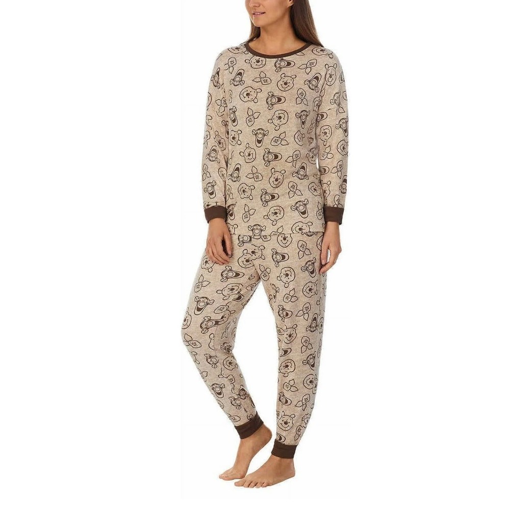 Disney Winnie the Pooh Pajama Set Women's‎ XS Tan Stretchy Jogger PJs